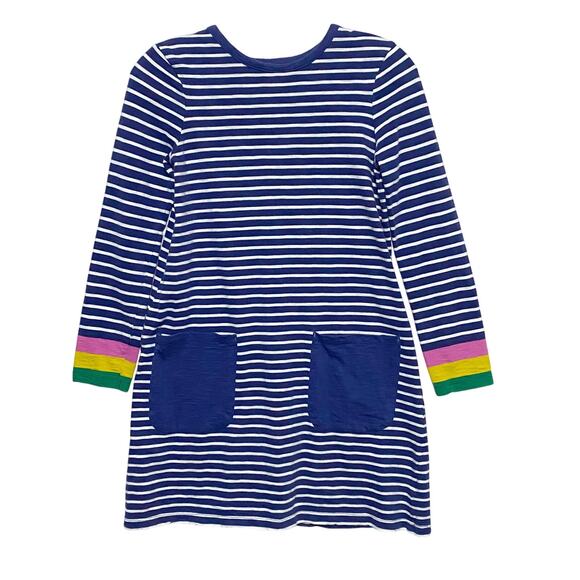 Mini Boden Blue Striped Jersey Pocket Dress Girls 11-12 Coastal Preppy Rainbow - Picture 1 of 7